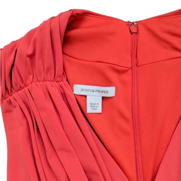 Boston Proper Flowy Ruched Sleeveless Orange Midi Dress - Picture 8 of 9